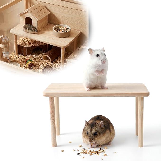 DOPENSPI Hamster Play Wooden Platform, 5.51x4.72x4.72in Hamster Cage Platform Small Animal Wood Stand Cage Accessories for Syrian Hamsters Mice Squirrel and Other Small Pets