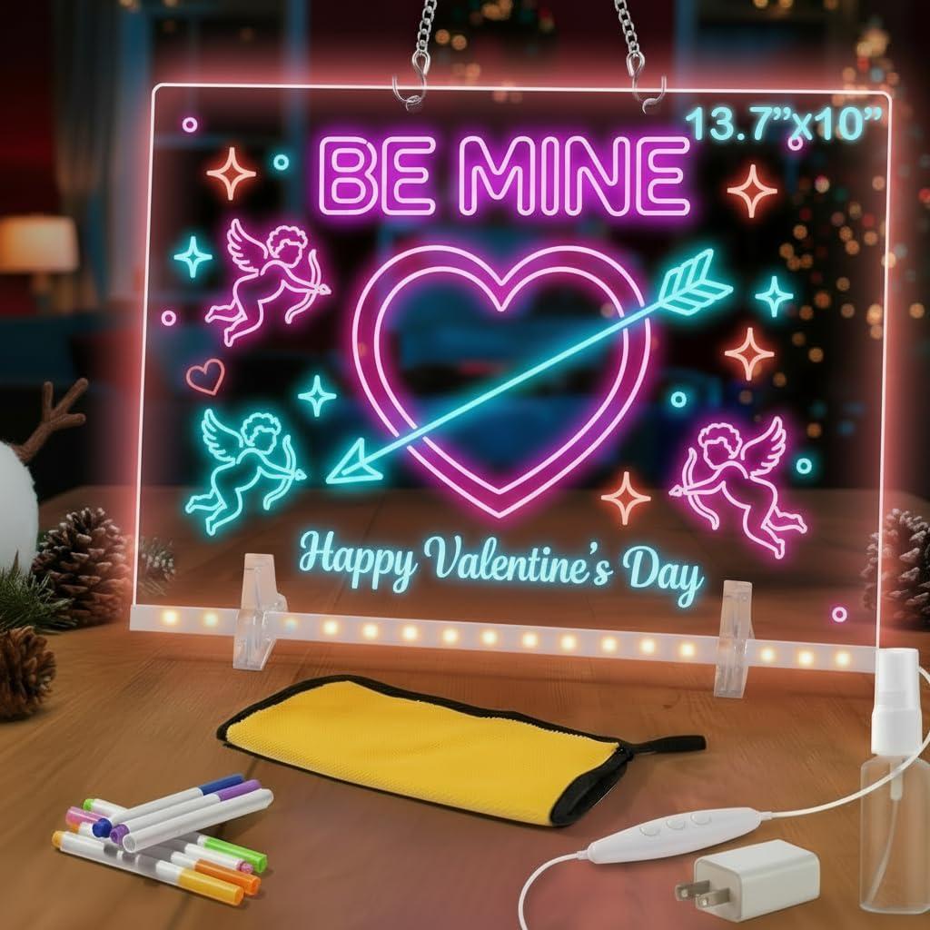 Led Drawing Board with 7 Colors,Light Up Cosmody Drawing Board,Glowing Acrylic Dry Erase Board with Light,Lumiboard Led Boards,Valentines Day Gifts Party Favors Decoration(13.7x10)