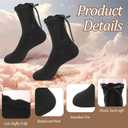 2 Pairs Black Ruffle Socks Women Breathable Cotton Frilly Ankle Princess Socks with Bow for Girls Date, Spring Lace Lettuce Edge Crew Sock (Black), One Size