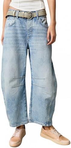 YUCACIILA Barrel Jeans for Women Mid Rise Wide Leg Baggy Boyfriend Ankle Denim Pants, XXL