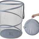 Whitmor Laundry Hamper 115L Collapsible Laundry Basket Extra Large Capacity Foldable Clothing Storage Basket with Handles 26 H x 18 W x 18 L (Gray)