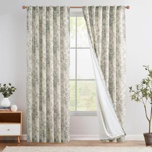 jinchan Lined Linen Blend Curtain Floral Curtains for Living Room 108 Inches Extra Long Grey Peony Flower Printed Curtain Back Tab Farmhouse Patterned Drapes Bedroom Window Curtains Set 2 Panels