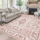 Area Rug 8x10 for Living Room Soft Machine Washable Low Pile Area Rugs Vintage Boho Bedroom,Dinner Room Non-Slip Carpet Rug - Light Pink