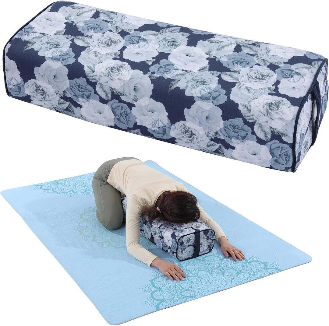 MABOZOO Printed Yoga Bolster Pillow, Triple-Layer Bolster Pillow with Canvas Cover, Rectangular Meditation Cushion for Restorative, Meditation