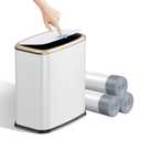 2.1 Gallon Bathroom Trash Can with Lid Press Top, 8 Liter Stainless Steel Garbage Can with Press Type Lid, Slim Trash Bin Waste Basket for Toilet, Office, Bedroom, Living Room (White)