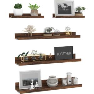 Giftgarden 24 Inch Wall Mounted Floating Shelves Set of 5, Rustic Wood Wall Shelves for Bathroom, Bedroom, Kitchen, Living Room Storage and Decoration, Brown Picture Ledge