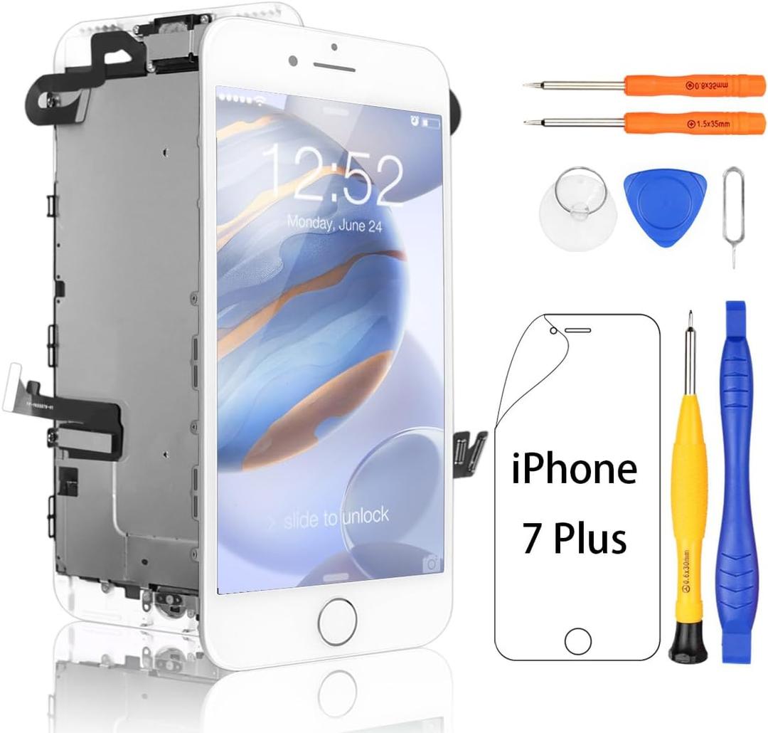 Yodoit for iPhone 7 Plus Screen Replacement LCD with Home Button, Front Camera, Internal Speaker, Touch Sensor Cable with Repair Kit Tool, Screen Protector 5.5" White