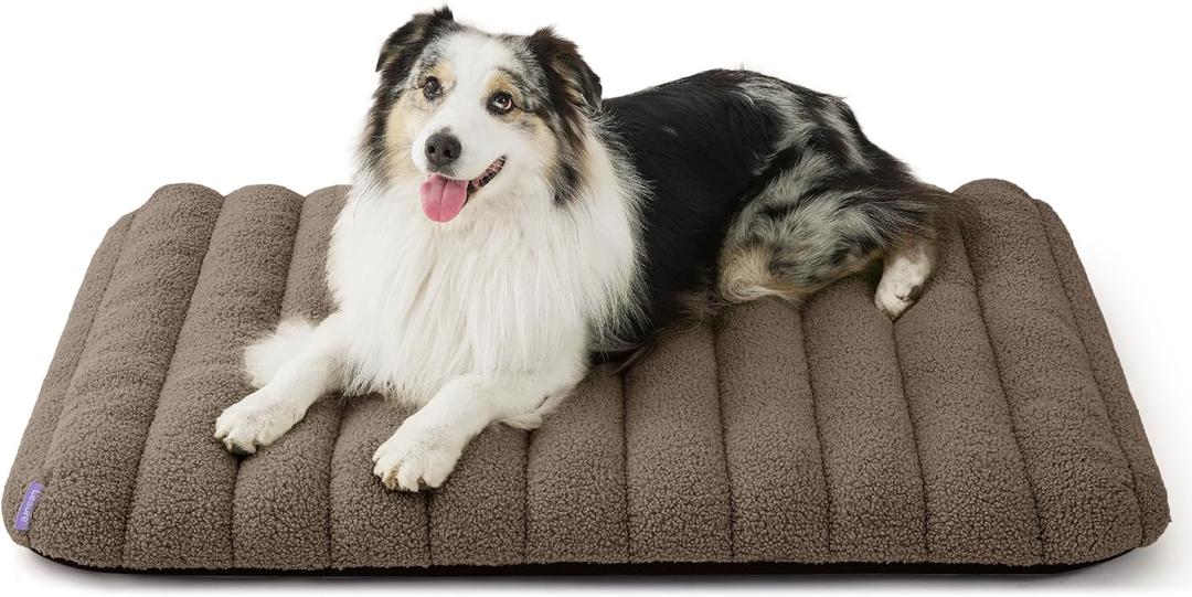LE SURE Cute Orthopedic Dog Bed Large Sized Dog, Waterproof Chic Flat Pet Beds with Removable Washable Cover, Fuzzy Thick Egg Crate Foam Pet Mat for Indoor Use (36" x 27", Brown)