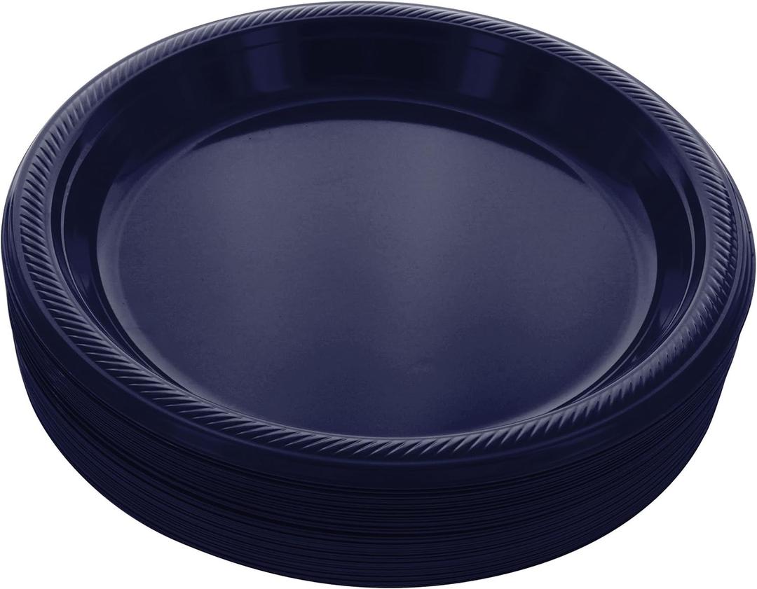 Amcrate Navy Disposable Dinner Plates, 10.4 Inches, Strong & Sturdy for Party, Picnic, Travel - Pack of 50