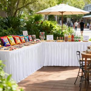 17ft Length Glitter White Table Skirt Rectangle Tables, Wrinkle Free Pleated Ruffle Table Cloth Desk Skirts for Weddings Birthday Party Stage Banquet Dining Table Decorations (204" x 30" (17FT))