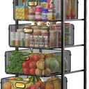 SUNALLY Rolling Kitchen Cart with Drawers, 4-Tier Utility Cart Fruit Vegetable Storage Cart with Lockable Wheels, Wooden Top Metal Kitchen Storage Organizer for Cans, Snacks, Beauty, Craft, Art, Black