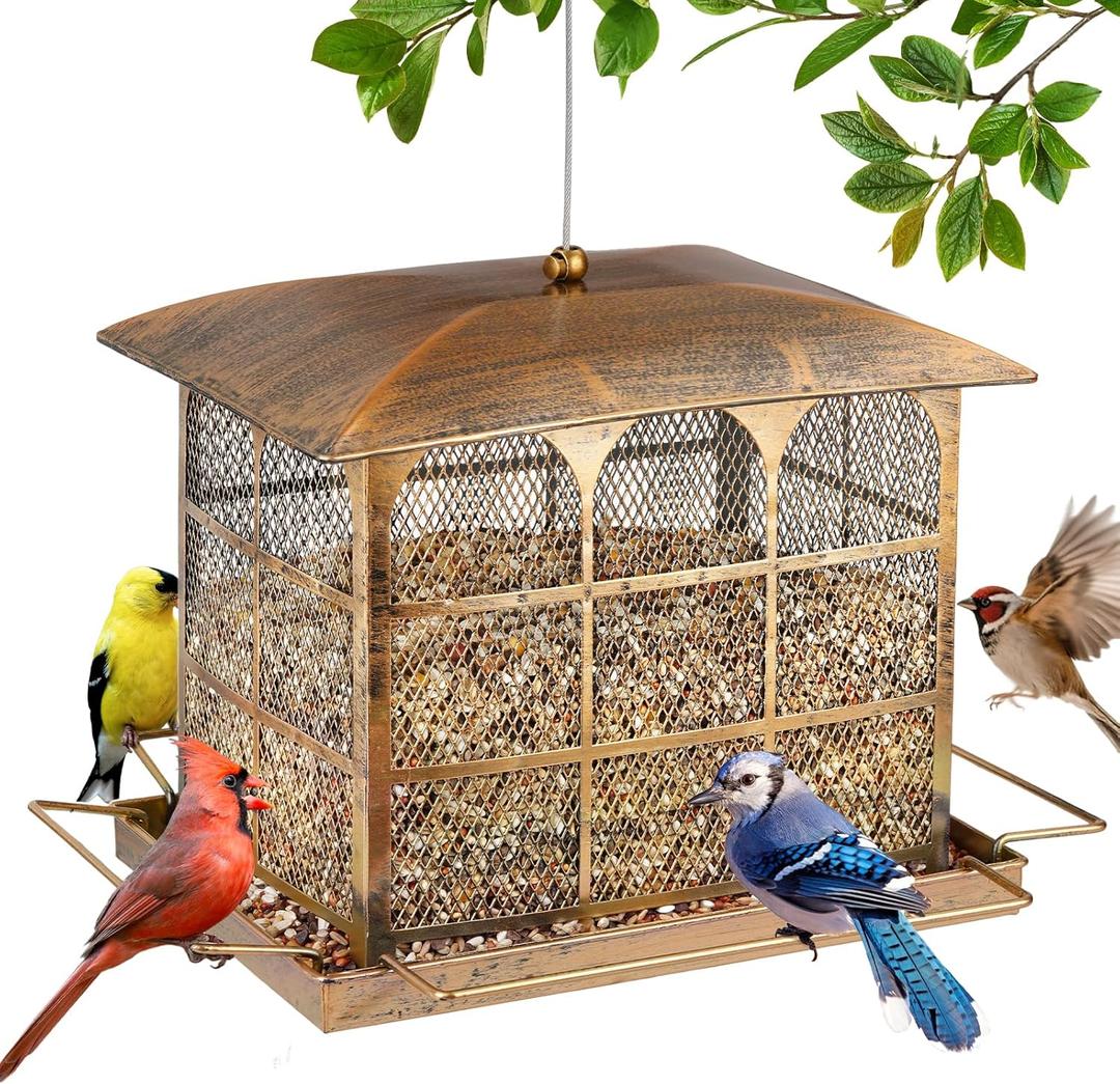 Large Bird Feeder, Heavy Duty Metal Bird Feeders for Outdoor Hanging, 9.5LB Seed Capacity Wild Birdfeeder for Outside Garden Decoration