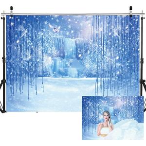 8X6FT Winter Backdrop Wonderland Scene Photography Backdrop Christmas Winter Frozen Snow Ice Crystal Pendant World Backdrops Christmas Party Decoration Banner Props DH-855