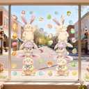 2 x Easter Window Clings, 12"x35", 2-Pack Large Bunny & Egg Static Stickers, Extra Wide Spring Decals with Bonus Colorful Egg Stickers for Glass Door Home