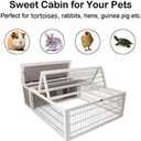 Tortoise House Habitat Wooden, Chicken Coop with Run Rabbit Hutch Small Animal Hutch Enclosure Indoor/Outdoor-Grey + White Trim