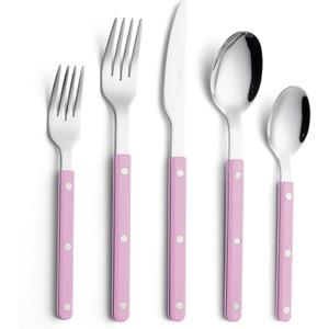 ANNOVA Silverware Set, Retro/Rivet Colorful Stainless Steel Tableware Kitchen Flatware Set Utensils, Includes Dinner Knives, Forks, Spoons, Salad Forks & Dessert Spoons (Light Pink, 10 Pieces)