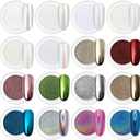 Artdone 16Jars Chrome Nail Powder Magic White Pearl Kit Mirror Effect Silver Metallic Holographic Dip Nail Powder for Resin Craft & Nail Art Fimo, Decoration Iridescent Aurora Mermaid Pigment