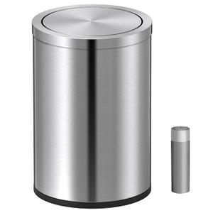 Mbillion Small Trash Can with Swing Lid 2.4 Gallons/9 Liter, Mini Trash Can with lid, Stainless Steel Cylindrical Garbage Can for Home and Office, for Ground and Desktop(Brushed Silver) Mbillion Small Trash Can with Swing Lid 2.4 Gallons/9 Liter, Mini Trash Can with lid, Stainless Steel Cylindrical Garbage Can for Home and Office, for Ground and Desktop(Brushed Silver)