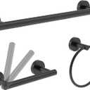 3pc Bathroom Hardware Set with Matte Black Toilet Paper Holder, Towel Ring, Towel Bar SUS304 Stainless Steel Toilet Paper Roll Holder Wall Mount, Bathroom Towel Holder, Towel Rack Set