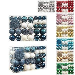 SY CRAFT 86 Pieces of Assorted Shatterproof Christmas Ball Snowflake Ornaments Seasonal Decorative Hanging Ornament Set with Hand-held Gift Package for Xmas Tree Decorations (Dark Blue, 86PCS)