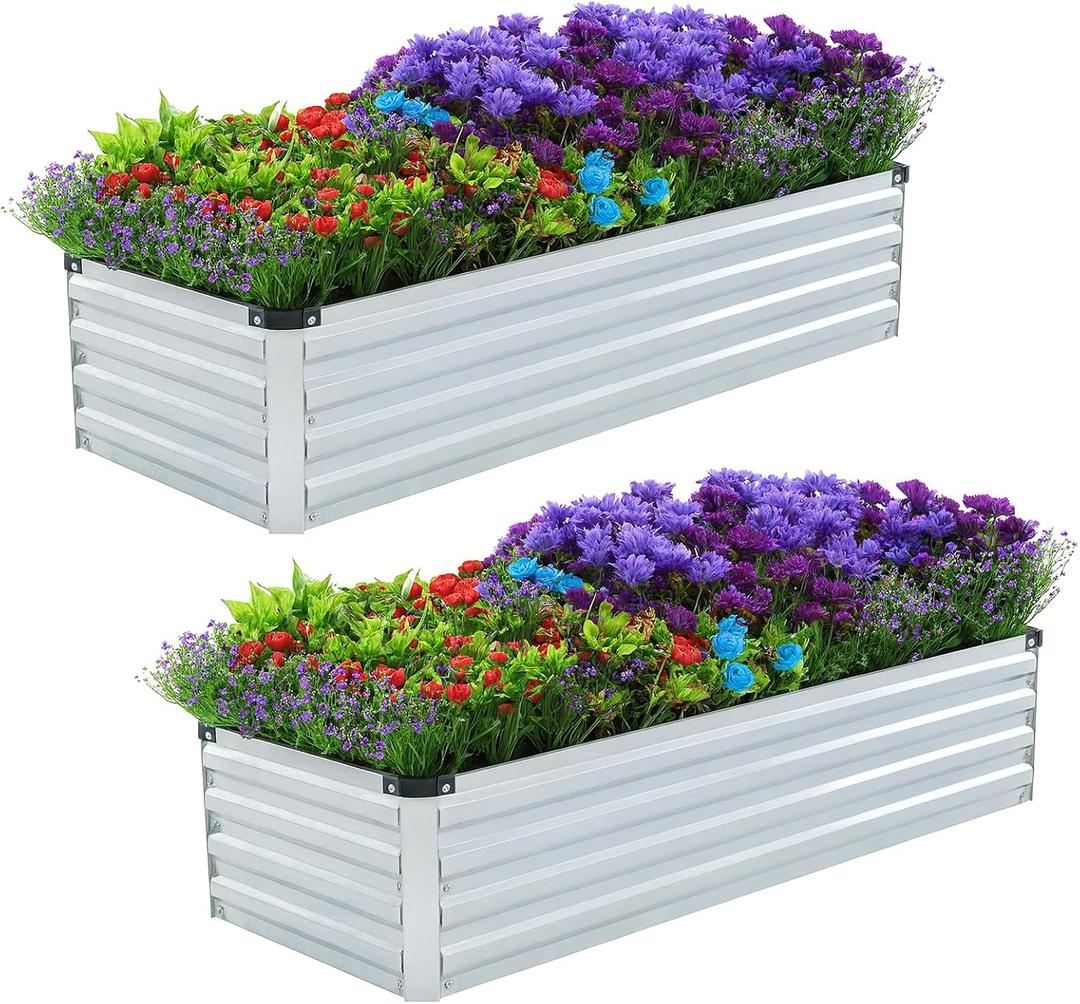 Meberam 2 Pack 4x2x1FT Galvanized Raised Garden Beds Kit Outdoor Metal Gardening Planter Box for Vegetable Elevated Flower Herbs,Silver