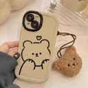 Cute Brown Teddy Bear Pattern Phone Case with Kawaii 3D Cartoon Bear Hangings iPhone X/XS, Non-Slip Design and Shock Absorption, Phone Case for Teen Girls, Boys, Women and Men(iPhone - X/XS)