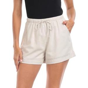 HDE Women's Linen Blend Drawstring Shorts High Waisted 4" Inseam Summer Shorts Khaki Sand - XL