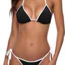 Women's Color Block Triangle Bikini Sets Two Piece String Swimsuit Spaghetti Strap Bathing Suits (Medium, Black)