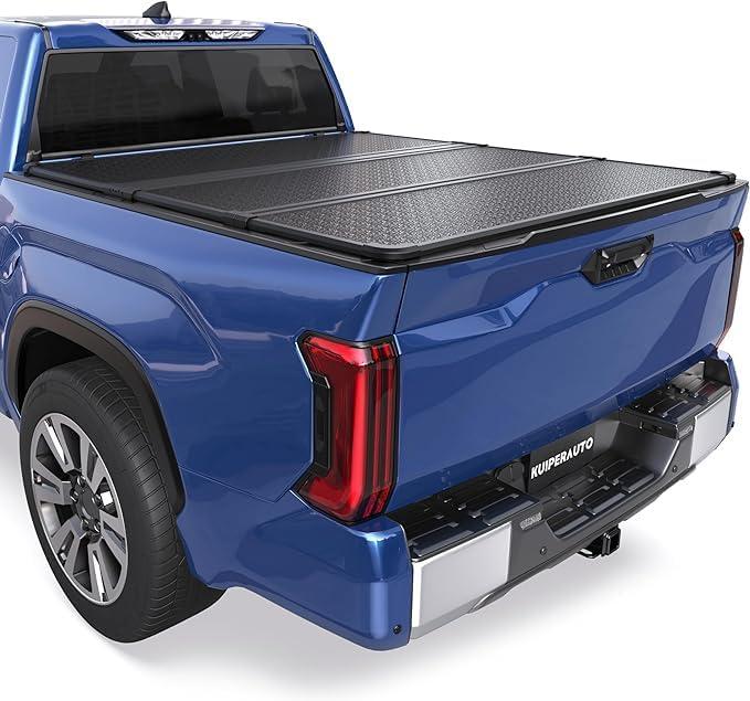 KUIPERAUTO Tri Hard Truck Bed Tonneau Cover Compatible for 2014-2021 Toyota Tundra 6.5 FT 78.7 inch Styleside Solid Bed On Top Aluminum Bed