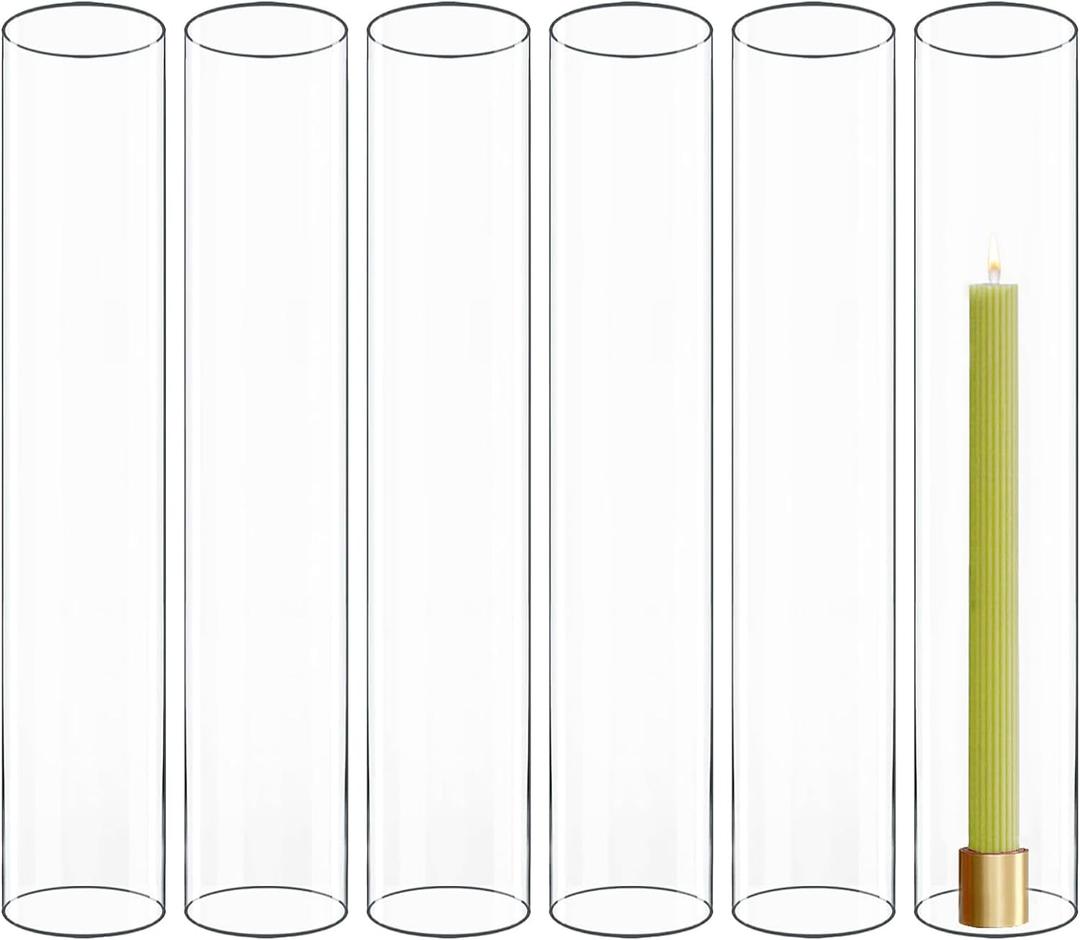CYS EXCEL 6 PCS (H:14" D:2.5") Open Ended Clear Glass Hurricane Candleholder Tube Lamp Shade Open Flame Candlestick Holder Chimney Tube Cover Bottomless Cylinder