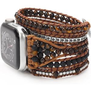 Boho Bracelet Compatible with Beaded Apple Watch Band 41mm/38mm/40mm 49mm/45mm/46mm/44mm/42mm - Handmade Multilayer 5 Wrap Apple Watch Strap for Women Men Natural Stone iWatch Band Series 11 10 9 8 7 6 5 4 3 2 1 SE3 Ultra 3