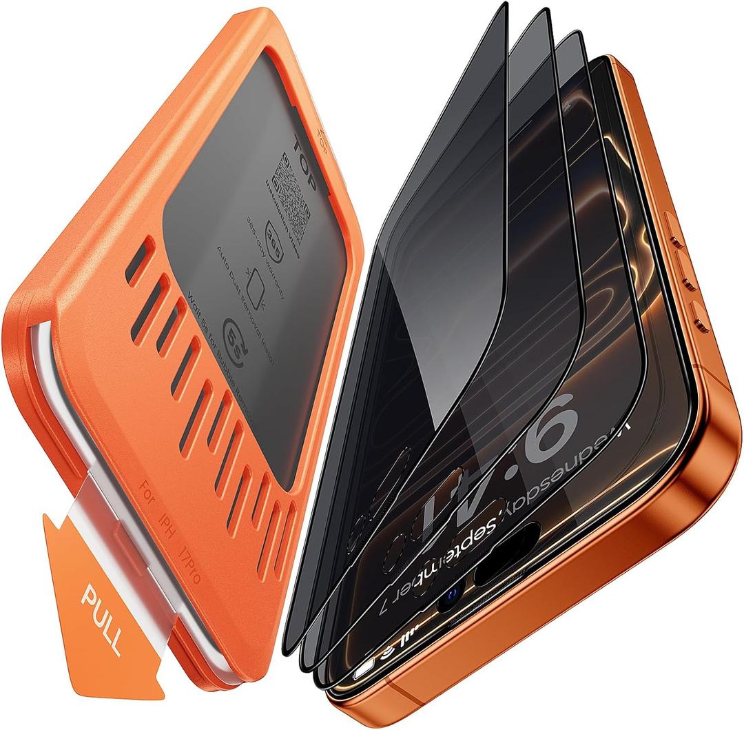 3-Pack for iPhone 17 Pro Screen Protector Privacy, 9H+ Tempered Glass, Scratch & Drop Resistant, Smooth & Clear, Easy Installation, Case Friendly, Full Coverage