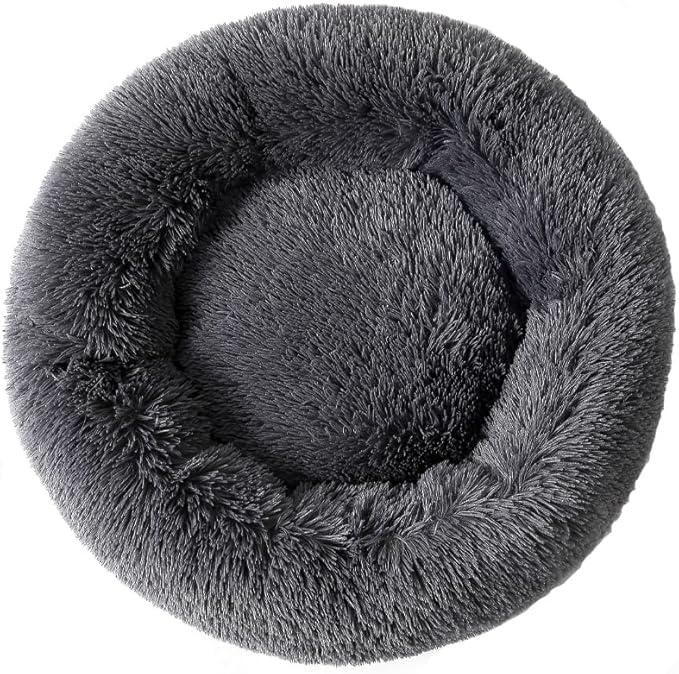 Donut Dog Bed Cat Bed Fluffy Calming Pet Bed Dog Round Bed Cat Round Bed Warm Kitten Nest Ideal for 3Kg Pet, Small, Dark Light 21"x6"