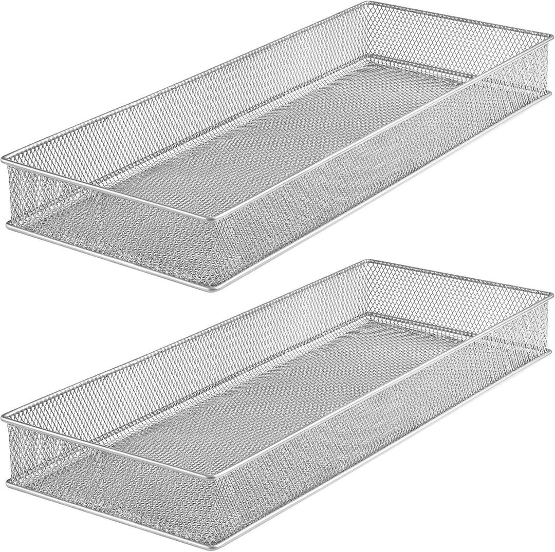 YBM HOME Silver Mesh Drawer Cabinet and or Shelf Organizer Bins, School Supply Holder Office Desktop Organizer Basket (2, 6x15x2 Inch)