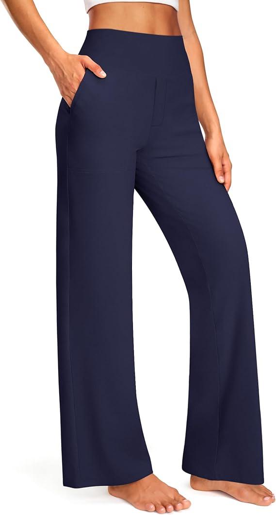 Blue Breath Yoga Pants Women Wide Leg Pants with Pockets High Waist Stretch Dress Casual Sweatpants Petite/Regular/Tall Navy, 2XL