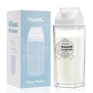 Papablic Glass Breastmilk Storage Bottles, Baby Breast Formula Milk Container for Breastfeeding Essential, Reusable Milk Pitcher Shaped Collection for Fridge & Milk Cooler, BPA Free, 17 oz
