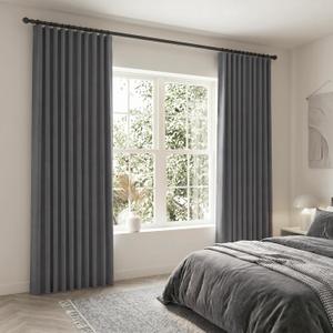 SHINELAND Drak Gray 120 Inches Long 2 Panels Set Thermal Insulated Room Darkening Curtains,Back Tab/Rod Pocket Dark Grey Blackout Curtains for Living Room Bedroom