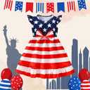 Girls 4th of July Dress Toddler Patriotic American Flag Outfit with Flutter Sleeves Red White Blue Skirt (2-3T)