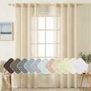 MIULEE 2-Panel 96 Inch Natural Light Beige Linen Semi-Sheer Window Curtains - Elegant Solid Drapes with Grommet Top for Bedroom & Living Room (52" W x 96" L)