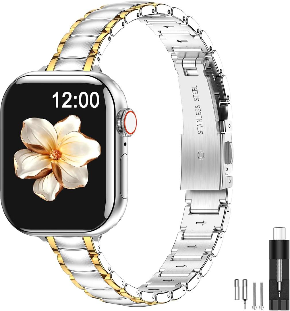 MioHHR Thin Metal Bands Compatible with Apple Watch Band Ultra3/2/1 Series 11 10 9 8 7 6 5 4 3 2 1 SE3/2/1,Slim Narrow Stainless Steel Strap for Women iWatch 49mm 46mm 45mm 44mm 42mm 41mm 40mm 38mm