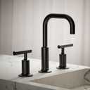 KOHLER K-14406-4-BL Purist Widespread Bathroom Sink Faucet, 3-Hole, Bathroom Faucets with Low Lever Handles and Low Gooseneck Spout, 1.2 GPM, Matte Black