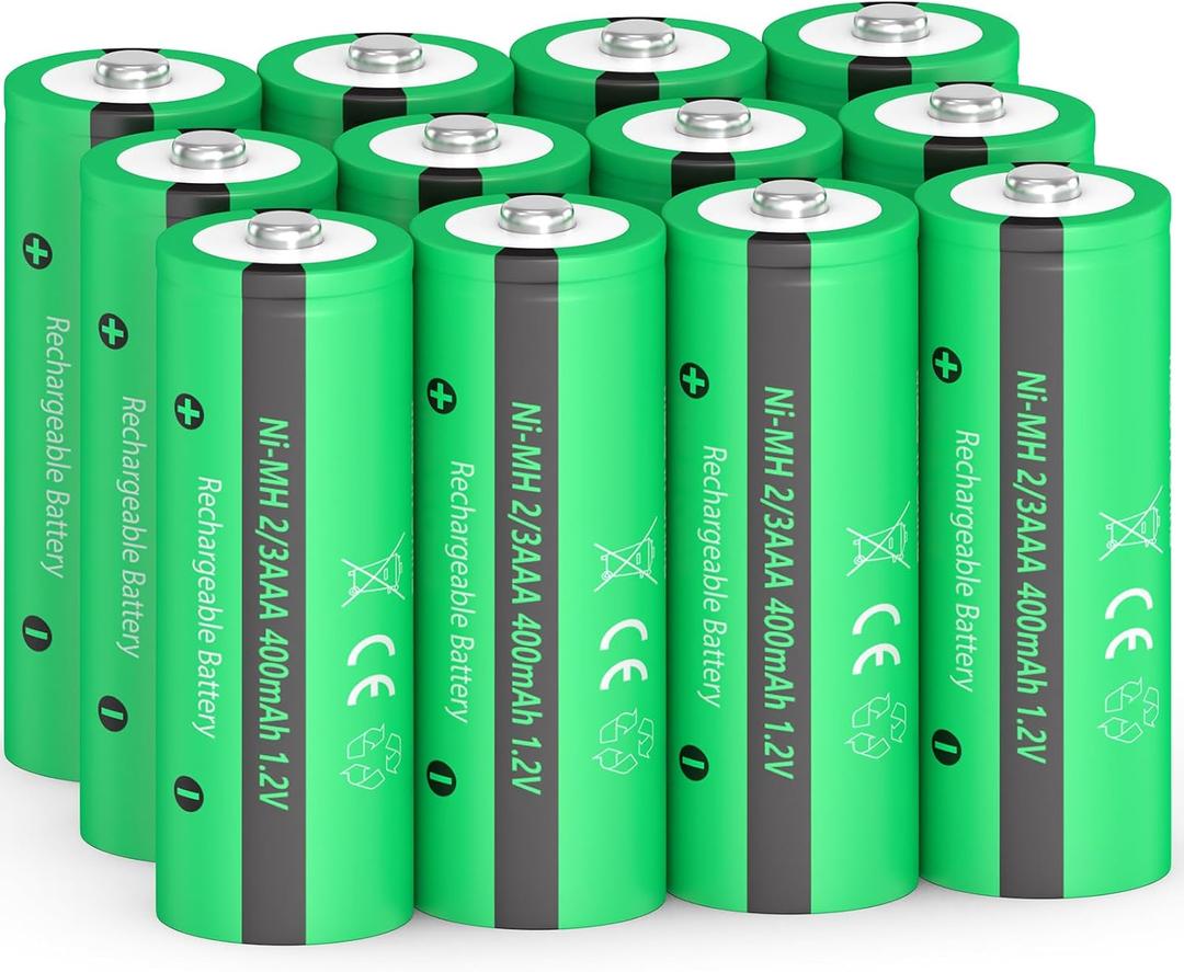 PKCELL 12 Pack Rechargeable 2/3AAA Batteries, NiMH 1.2V 400mAh Low Self-Discharge Battery, Long-Lasting Power Batteries for Solar Lights, Garden Light - Not AAA Size Batteries