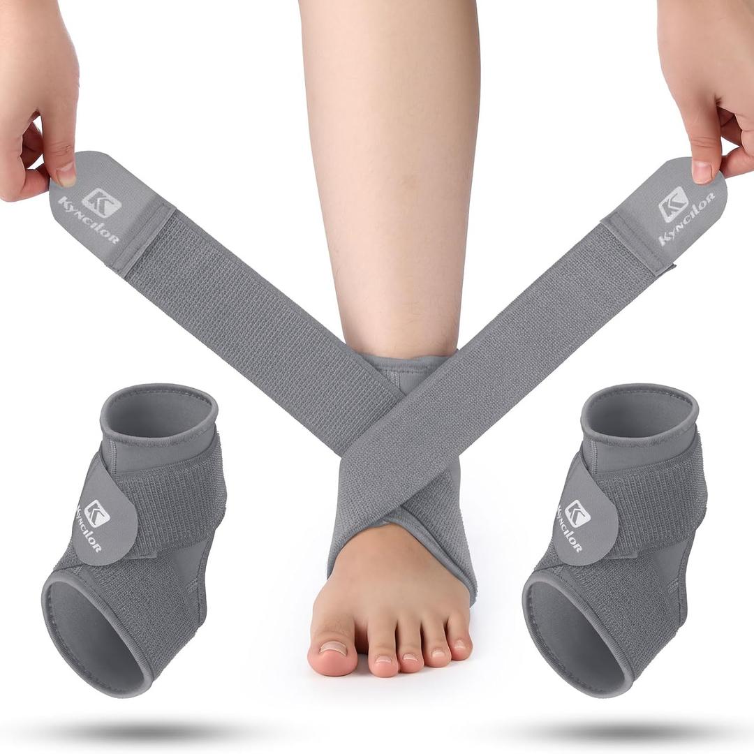 Honoson 2 Pcs Ankle Brace Kid Breathable Neoprene Ankle Support Compression Sleeve Achilles Tendonitis Relief Elastic Foot Brace with Adjustable Wrap for Sprained Plantar Fasciitis(Grey,S)