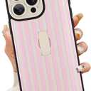 KANGHAR for iPhone 15 Pro Max Case Stand White and Pink Stripes Full Body Rugged Shockproof Protection Glossy Protective Slim Case 6.7 Inch