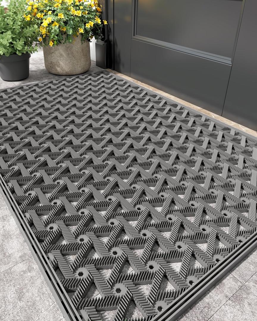 Color&Geometry Door Mat Outside Entrance with Drainage, Rubber Heavy Duty Dirt Trapper Waterproof Outdoor Welcome Mat, Outdoor Mats All Weather for Front Back Door Patio Entryway Entry,19"X30" Grey (1'7" x 2'6" (Rectangular))