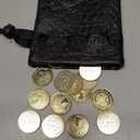 DND Fantasy Coins 50 Antique Gold Metal Treasure Tokens with Leather Pouch - Gaming Loot, Accessories & Props for Dungeons and Dragons, Tabletop RPG, Board or Card Game, LARP and Cosplay