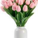 Pink Faux Tulips Real Touch (20 Pcs) - 13.5 Inch Premium PU Artificial Flowers for Mother's Day, Spring & Easter Home Decor, Wedding Bouquet