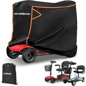 NEVERLAND Mobility Scooter Cover Waterproof - Heavy Duty 420D Electric Scooter Storage Cover Fit up to 49 inch 3 or 4 Wheel Mobility Scooters from Dust Rain Sun-Reflective Strips, Buckles, Storage Bag (black)