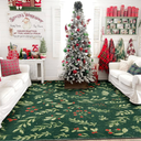 Washable Vintage Floral Christmas 3x5 Area Rugs Non Slip  Ultra Thin Soft Xmas Tree Green Berries Holly Branches Festive Winter Christmas Rug Accent Carpet for Kitchen Bedroom Entryway Dorm