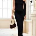 2025 New Women's One Shoulder Bodycon Maxi Dresses Tie Shoulder Sleeveless Wedding Guest (Large, Black)